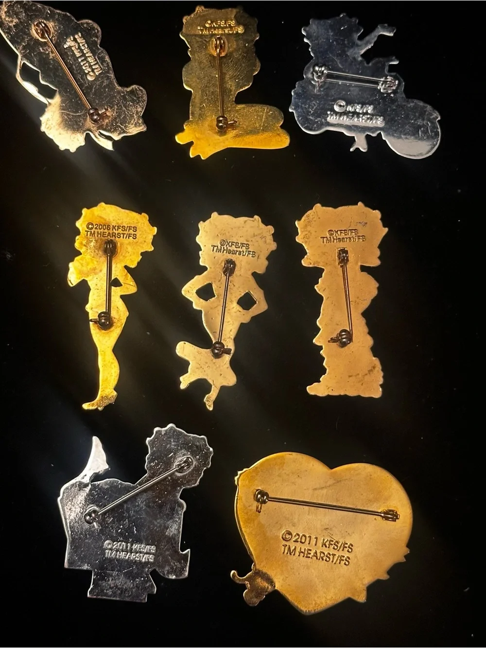 Vintage Betty Boop Enamel Pin/Brooch Lot - Red, Pink, Black Accents/8 pc Lot